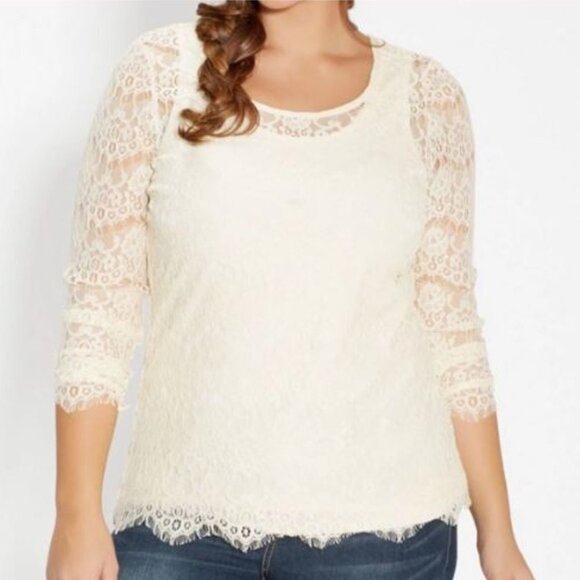 Maurices Tops - Maurices Lace Scalloped Long Sleeve Cream Blouse Size Women's M